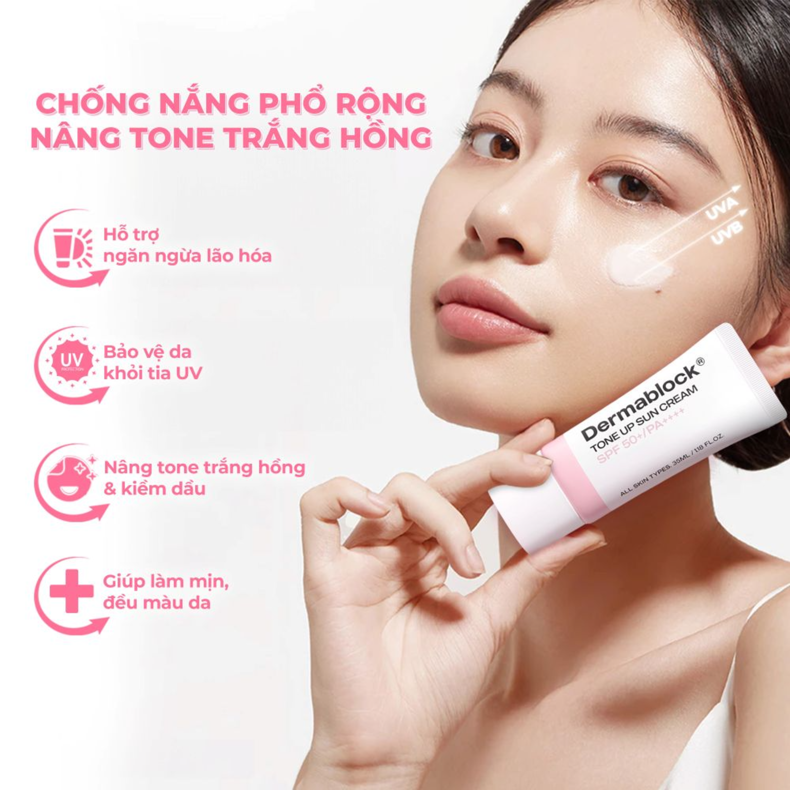 Kem Chống Nắng Nâng Tone Trắng Hồng Dermablock Tone Up Sun Cream SPF 50+  PA++++ | Sociolla