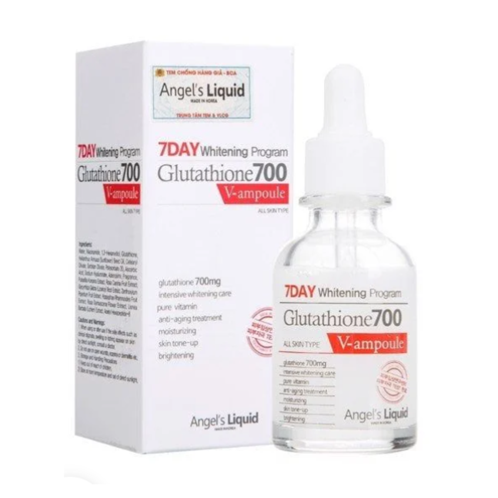 angel's liquid glutathione 700 v-ample whitening program Tinh Chất Dưỡng Sáng Da Plus Niacinamide 7day V Ampoule ghk cu peptide dosage