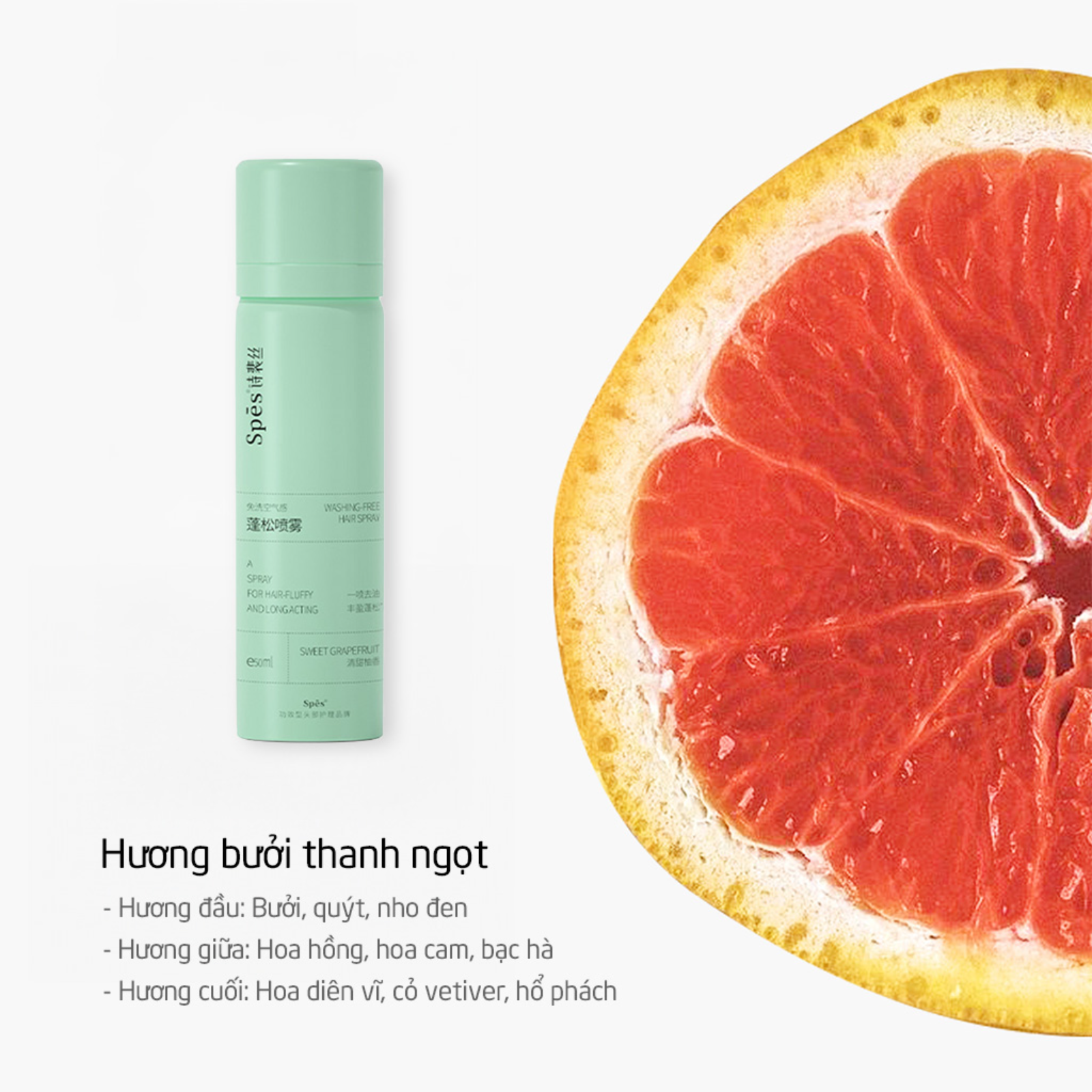 Spes Dầu Gội Khô Dạng Xịt Hương Bưởi Spes Washing-Free Hair Spray Sweet  Grapefruit